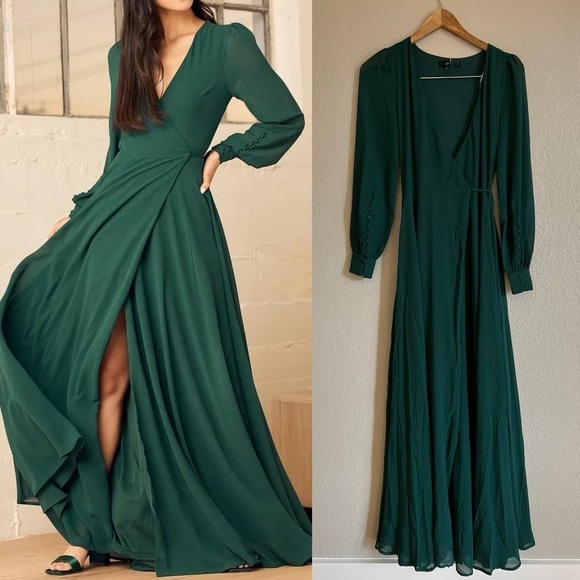 My Whole Heart Emerald Green Long Sleeve Wrap Dress - Picture 1 of 6
